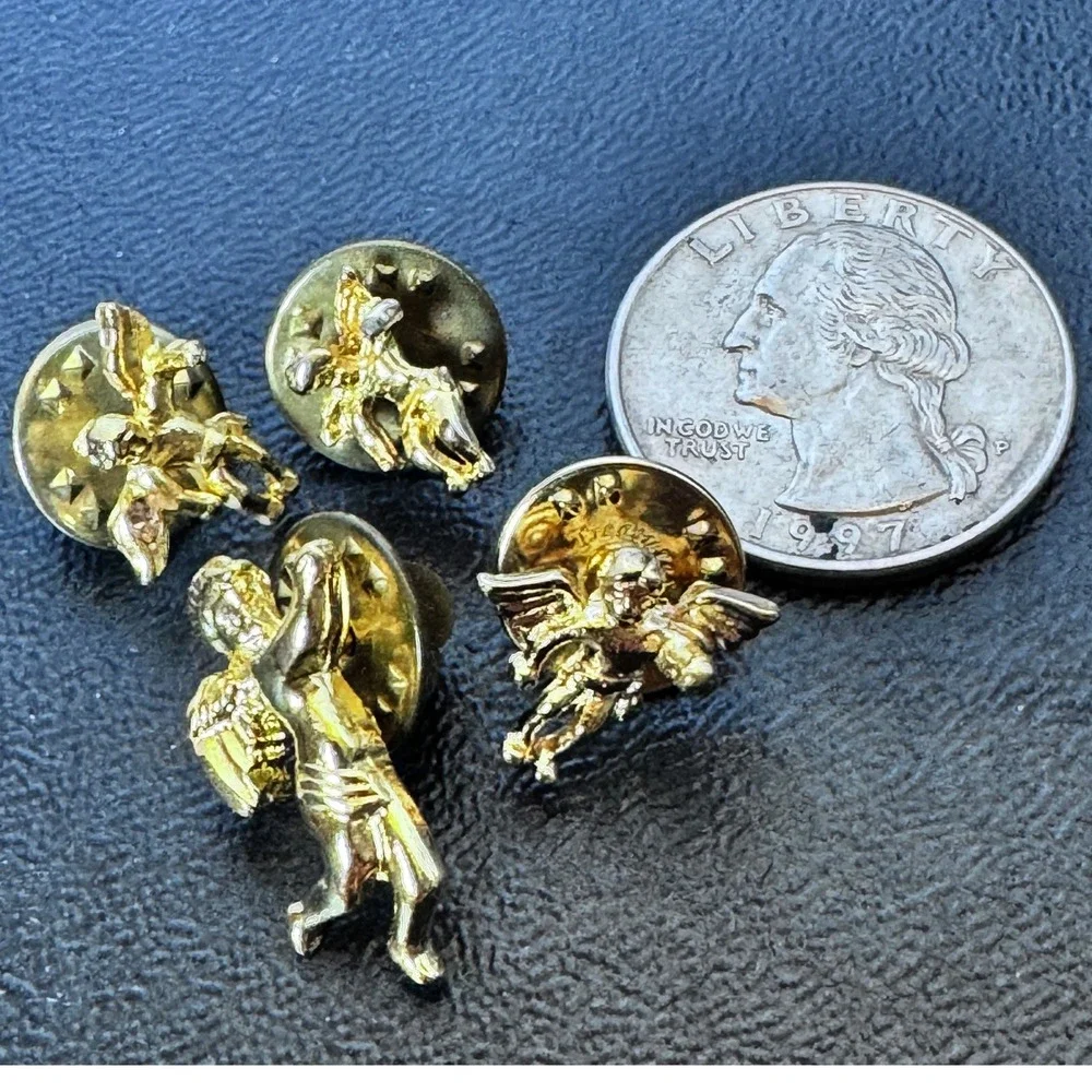 Vintage Angel Cherub Tie Tack Pins Lapel Lot Gold Tone Brooch Religious‎ Wings